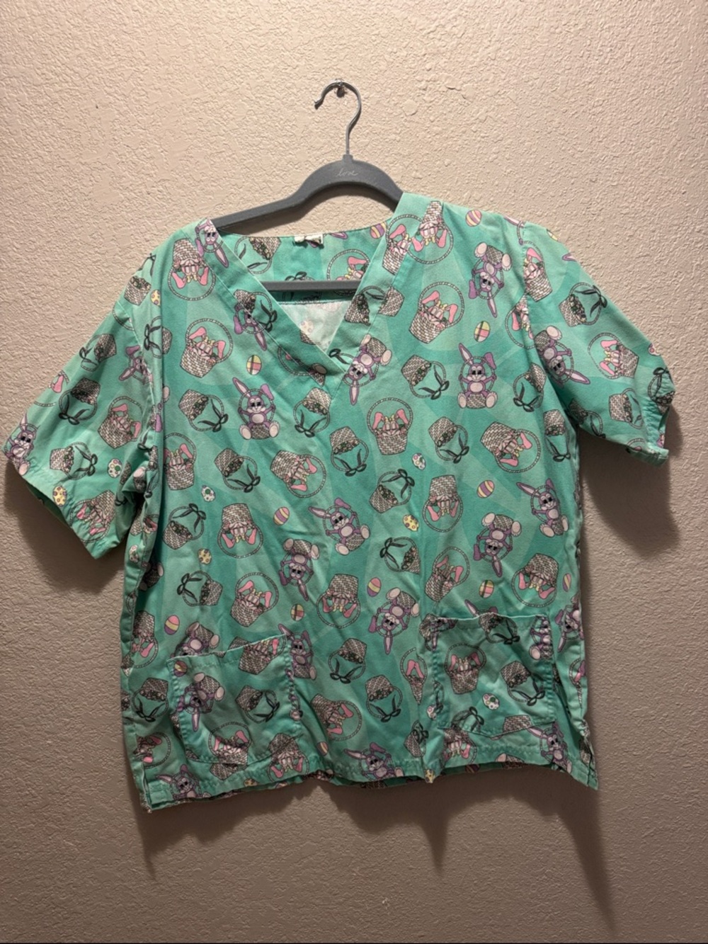 Uniform Advantage Mint Green Easter Bunny Print Scrub Top
